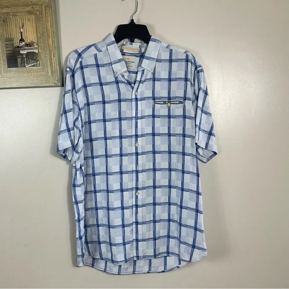 Tommy Bahama Blue and White Casual Button Down Shirt